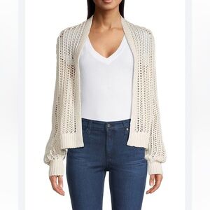White + Warren - Organic Cotton Open Mesh Cardigan in Ivory Size S Summer Sailor
